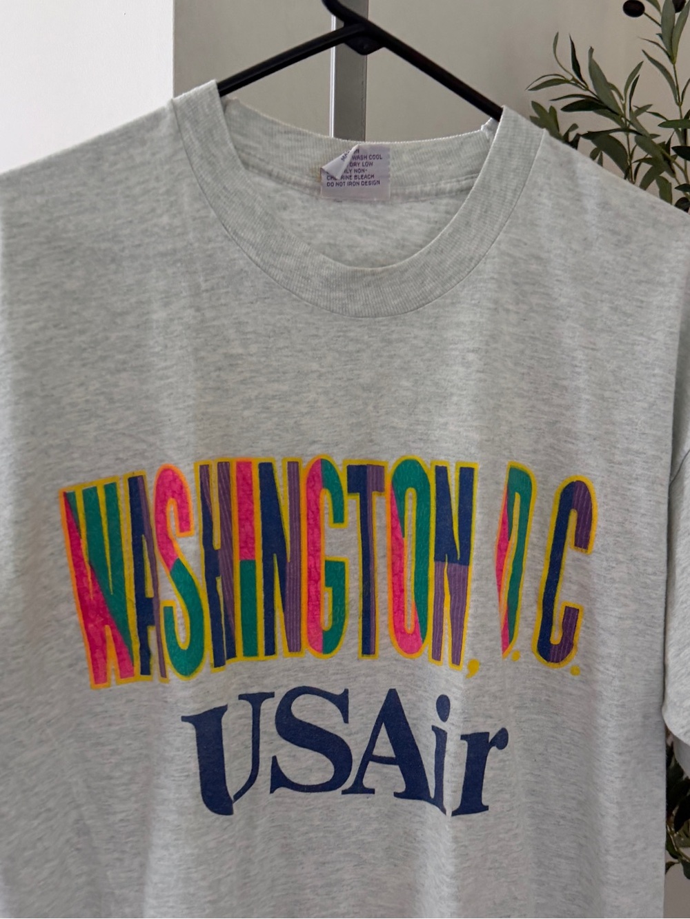 Vintage 90s USAir Washington D.C. gray t-shirt with rainbow-colored text graphic - Picture 2 of 5